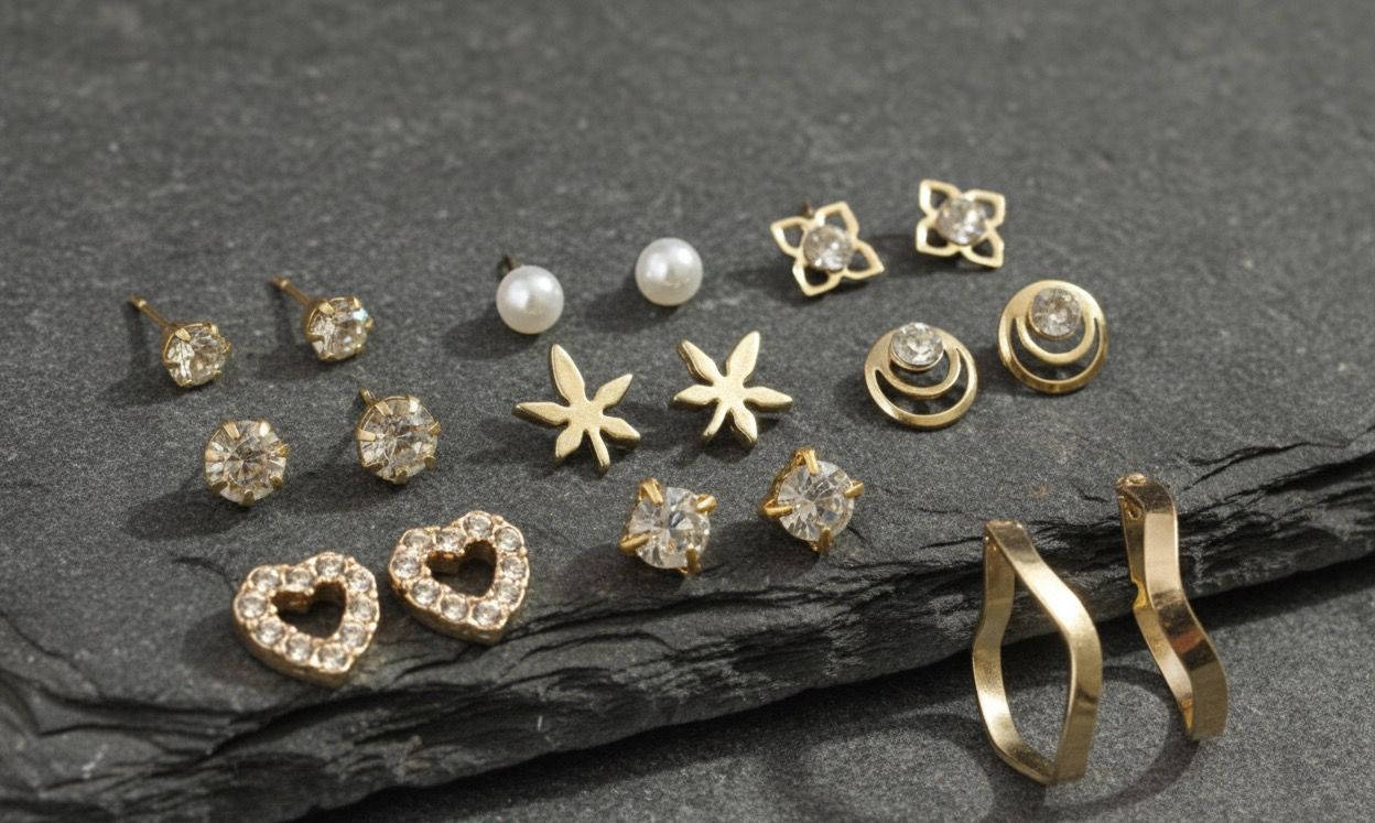 Destiny Jewels Gold Plated Women's Earrings Set Fashion Pearl Décor Geometric Stud & Big Hoop Earrings Set For Women & Girls Combo Of 9