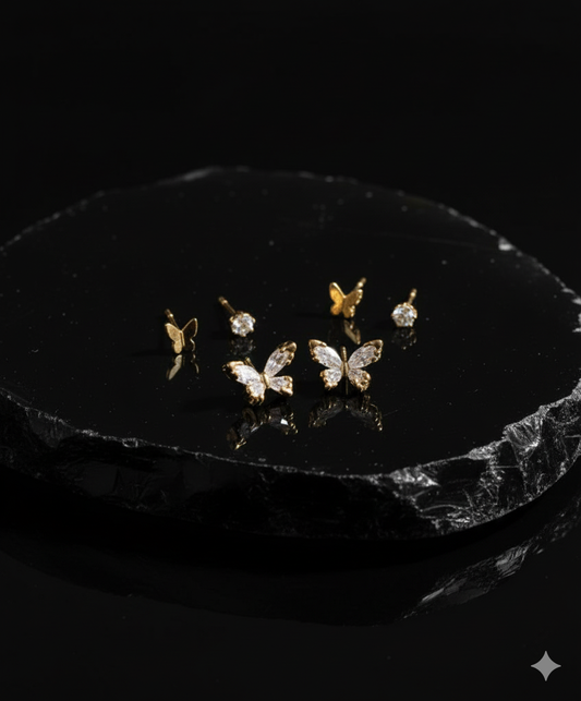 Stainless Golden Diamond Butterfly Pack Of 3