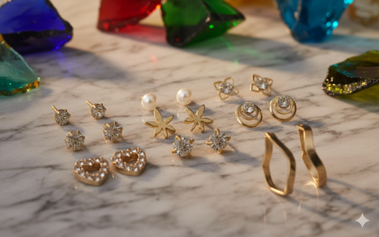 Destiny Jewels Gold Plated Women's Earrings Set Fashion Pearl Décor Geometric Stud & Big Hoop Earrings Set For Women & Girls Combo Of 9