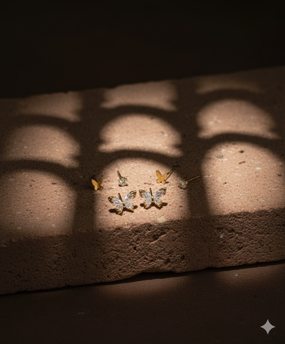 Stainless Golden Diamond Butterfly Pack Of 3