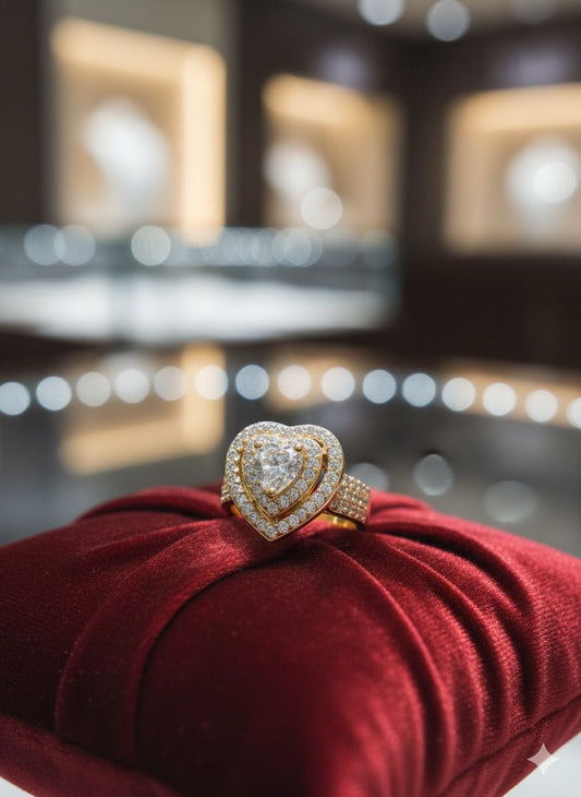 Heart Shape Golden Diamond Ring