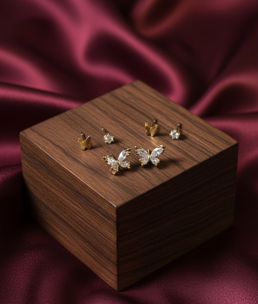 Stainless Golden Diamond Butterfly Pack Of 3