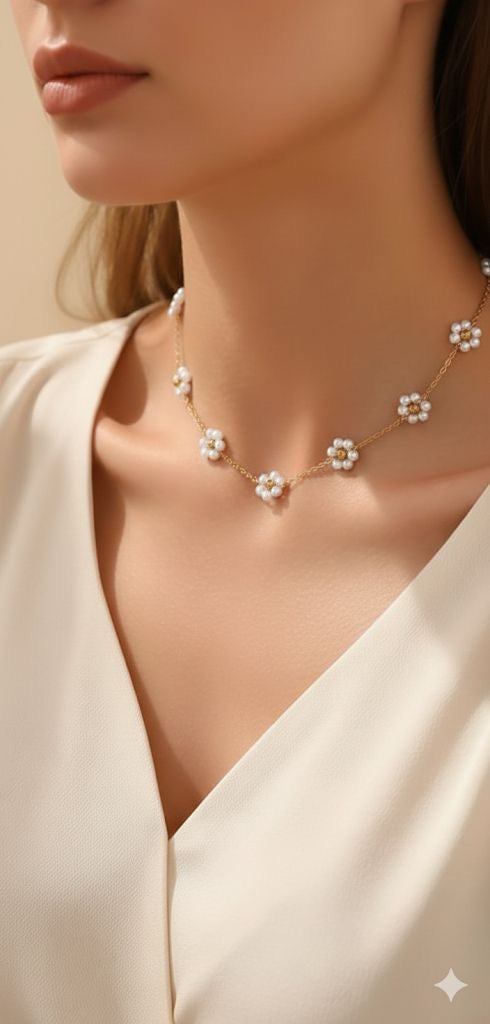 PEARL FLORAL CHARM NECKLACE FOR TIMELESS ELEGANCE