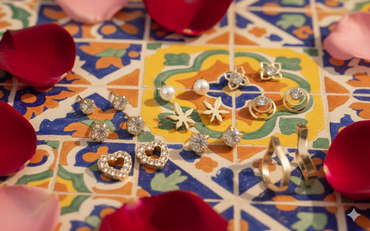 Destiny Jewels Gold Plated Women's Earrings Set Fashion Pearl Décor Geometric Stud & Big Hoop Earrings Set For Women & Girls Combo Of 9