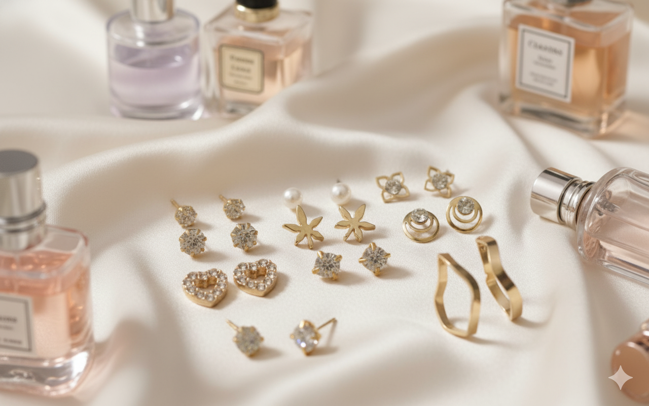 Destiny Jewels Gold Plated Women's Earrings Set Fashion Pearl Décor Geometric Stud & Big Hoop Earrings Set For Women & Girls Combo Of 9