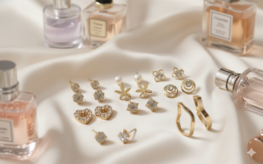 Destiny Jewels Gold Plated Women's Earrings Set Fashion Pearl Décor Geometric Stud & Big Hoop Earrings Set For Women & Girls Combo Of 9