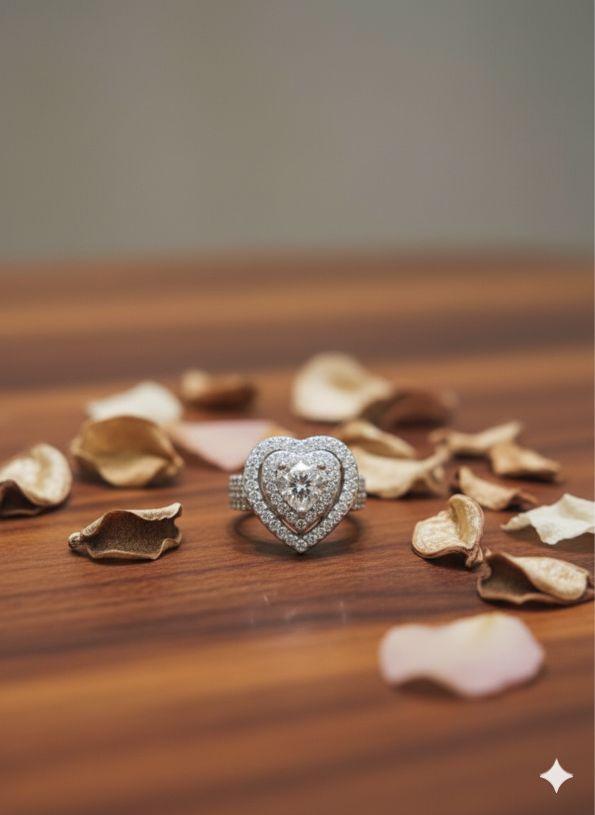 Heart Shape Silver Diamond Ring