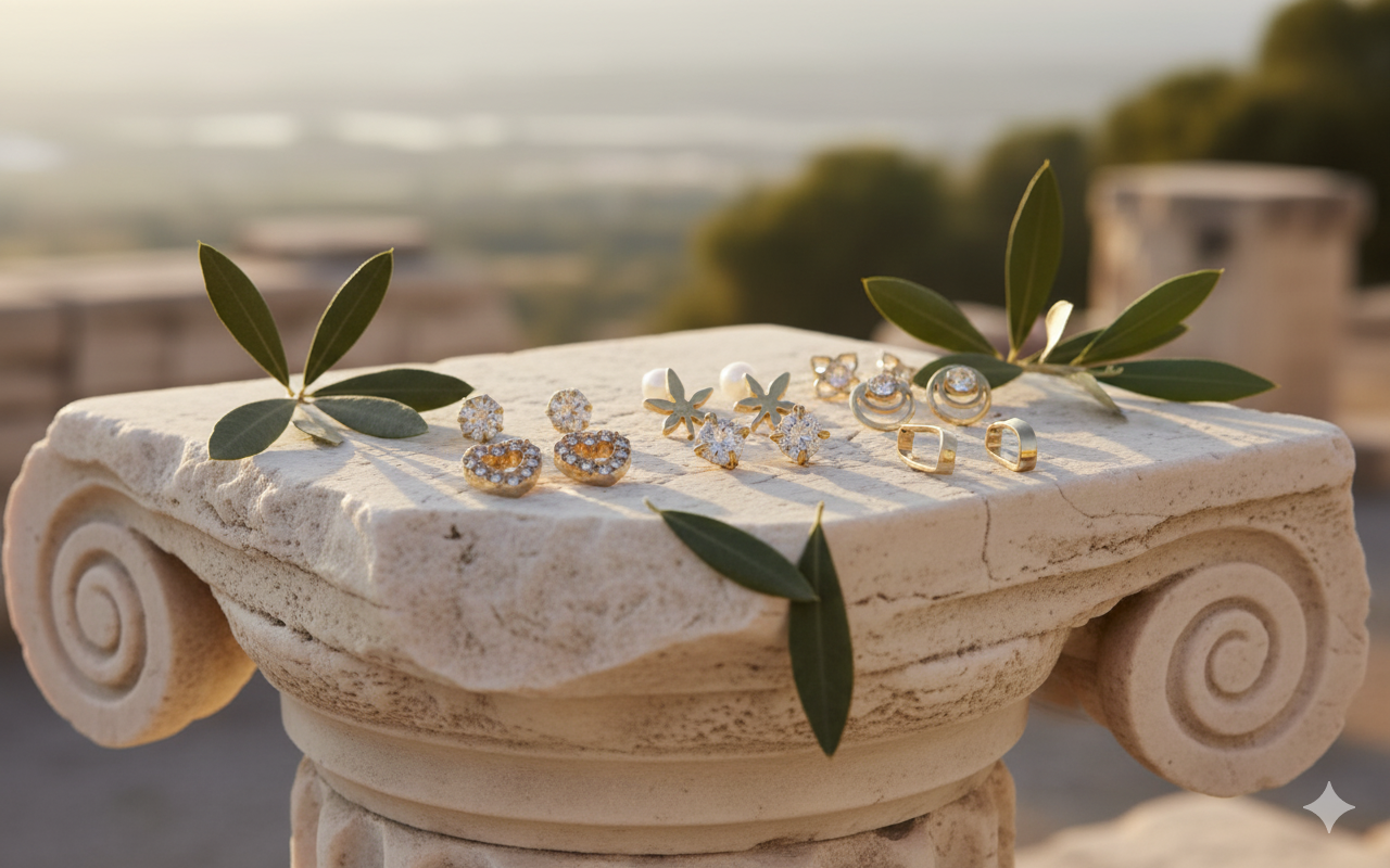 Destiny Jewels Gold Plated Women's Earrings Set Fashion Pearl Décor Geometric Stud & Big Hoop Earrings Set For Women & Girls Combo Of 9