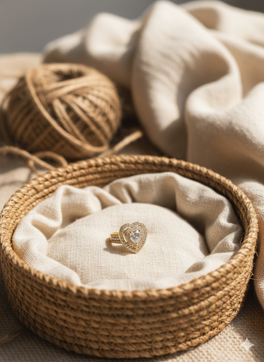 Heart Shape Golden Diamond Ring