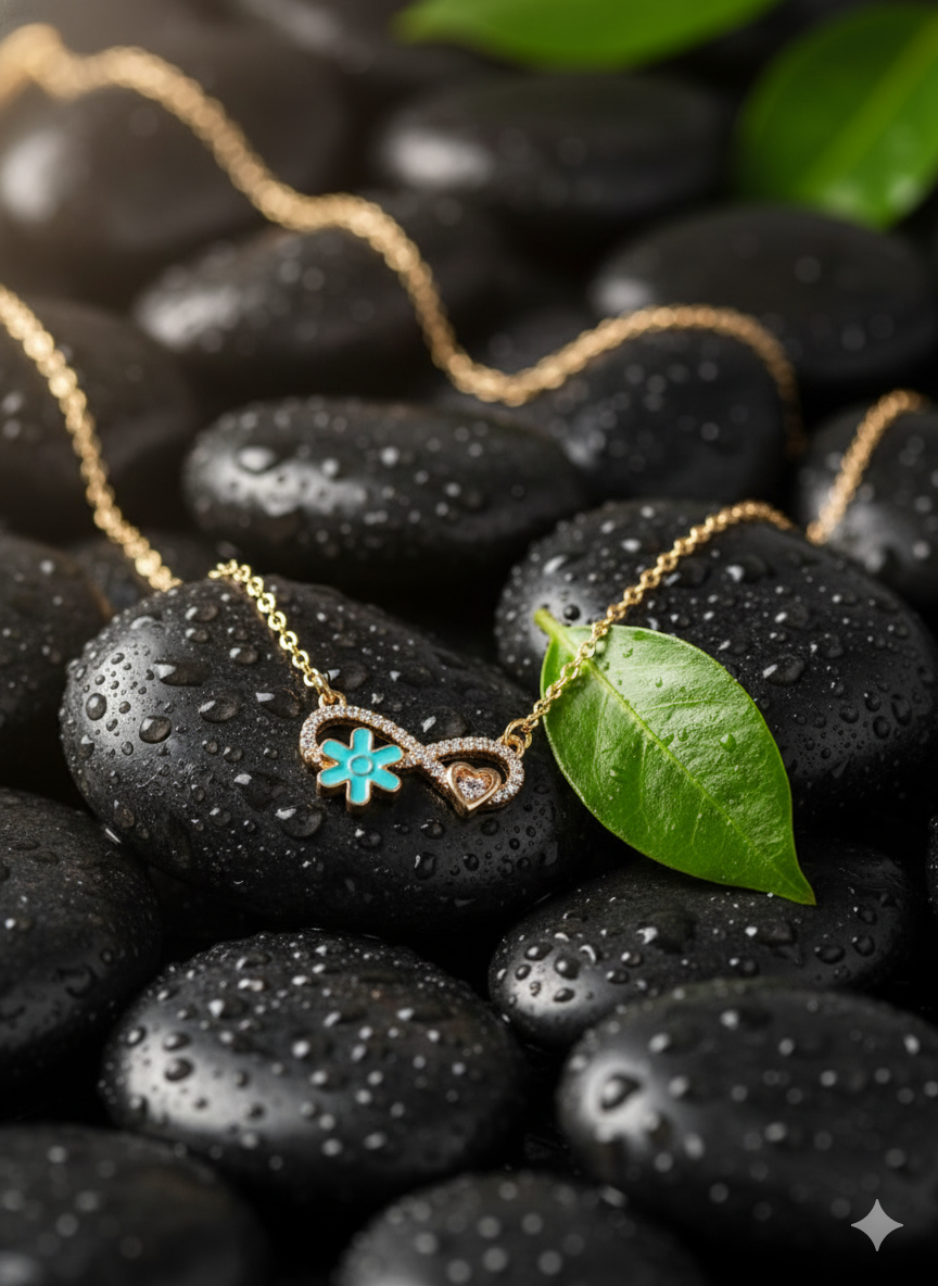 Golden Flower Chain with Heart