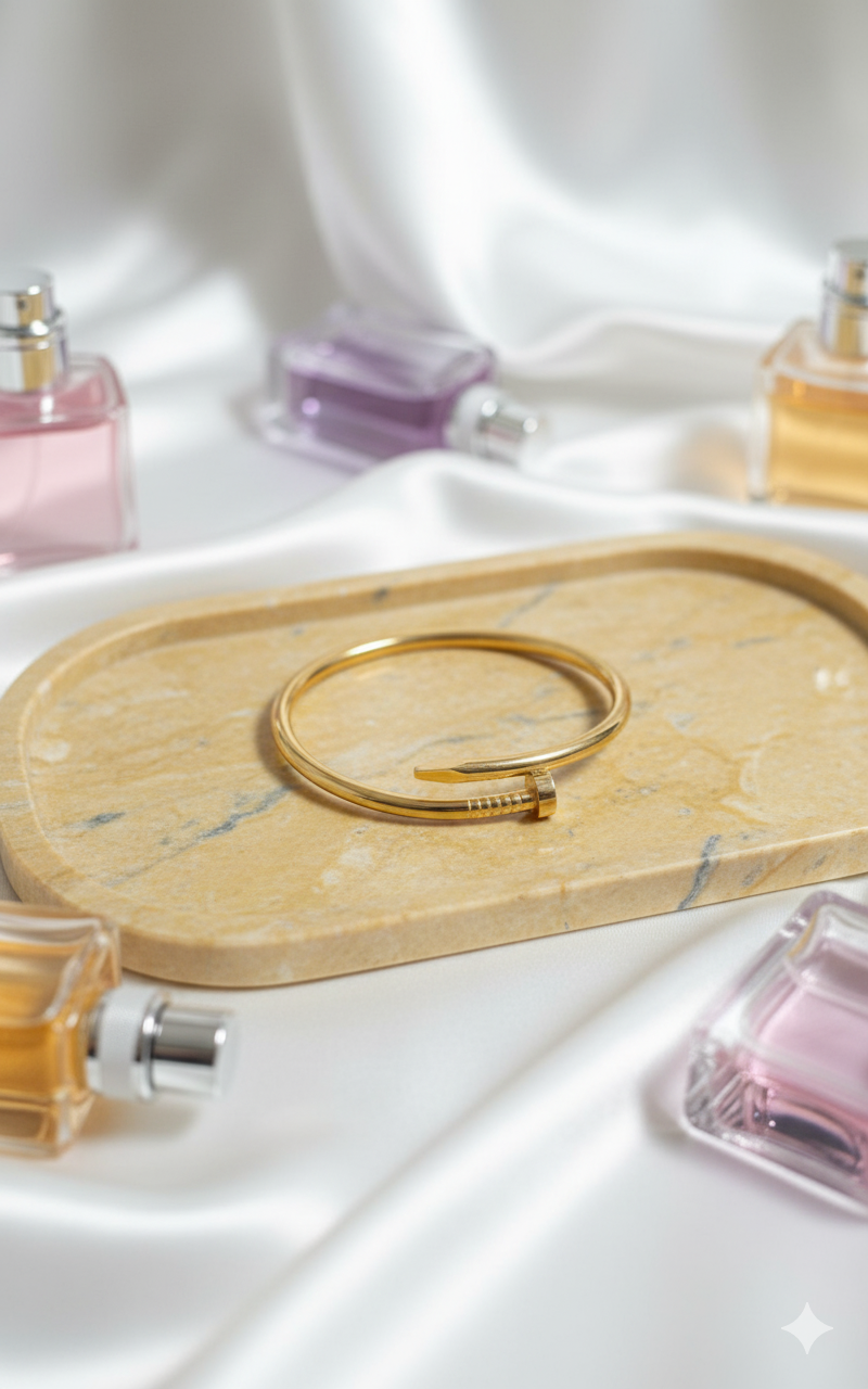 Prera Gold-Tone Nail Style Designer Bracelet For Women & Girls | Luxury Crystal-Studded Adjustable Bangle | Waterproof, Hypoallergenic Party Wear Fashion Jewellery Gift