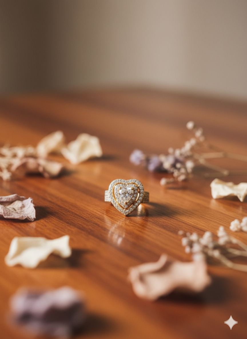 Heart Shape Golden Diamond Ring