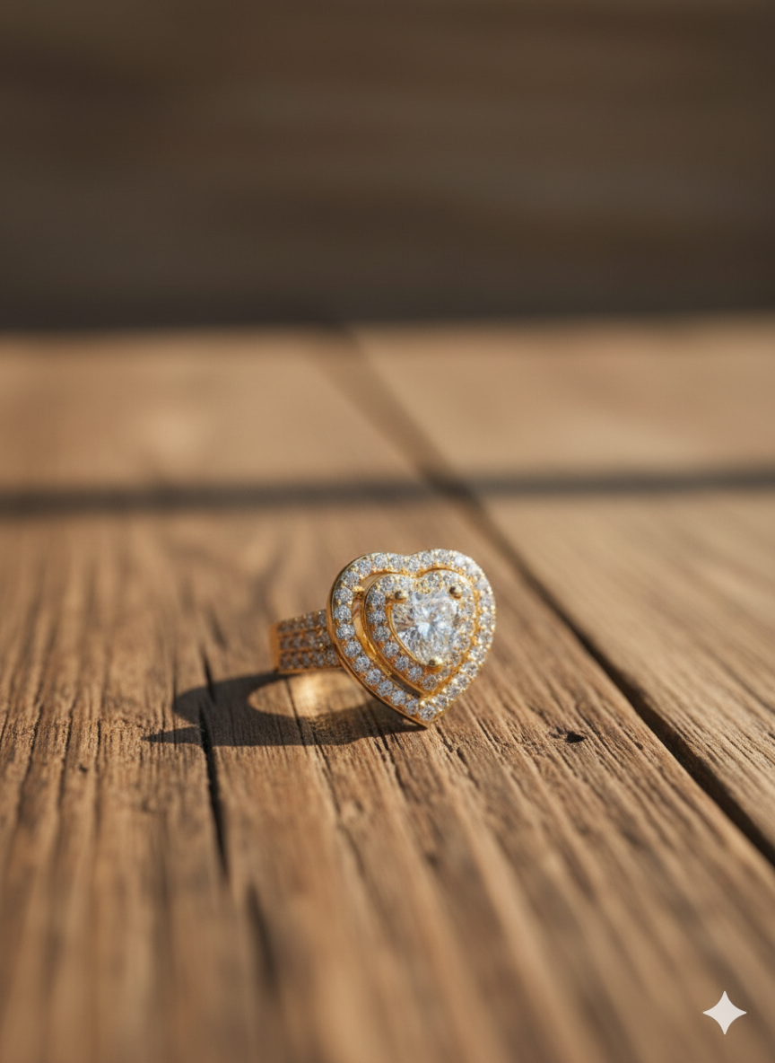 Heart Shape Golden Diamond Ring