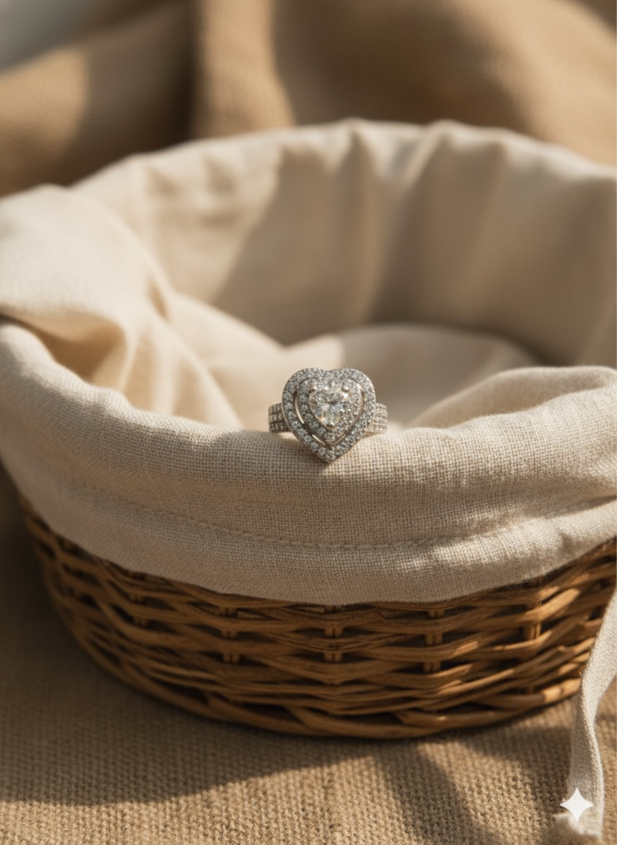 Heart Shape Silver Diamond Ring