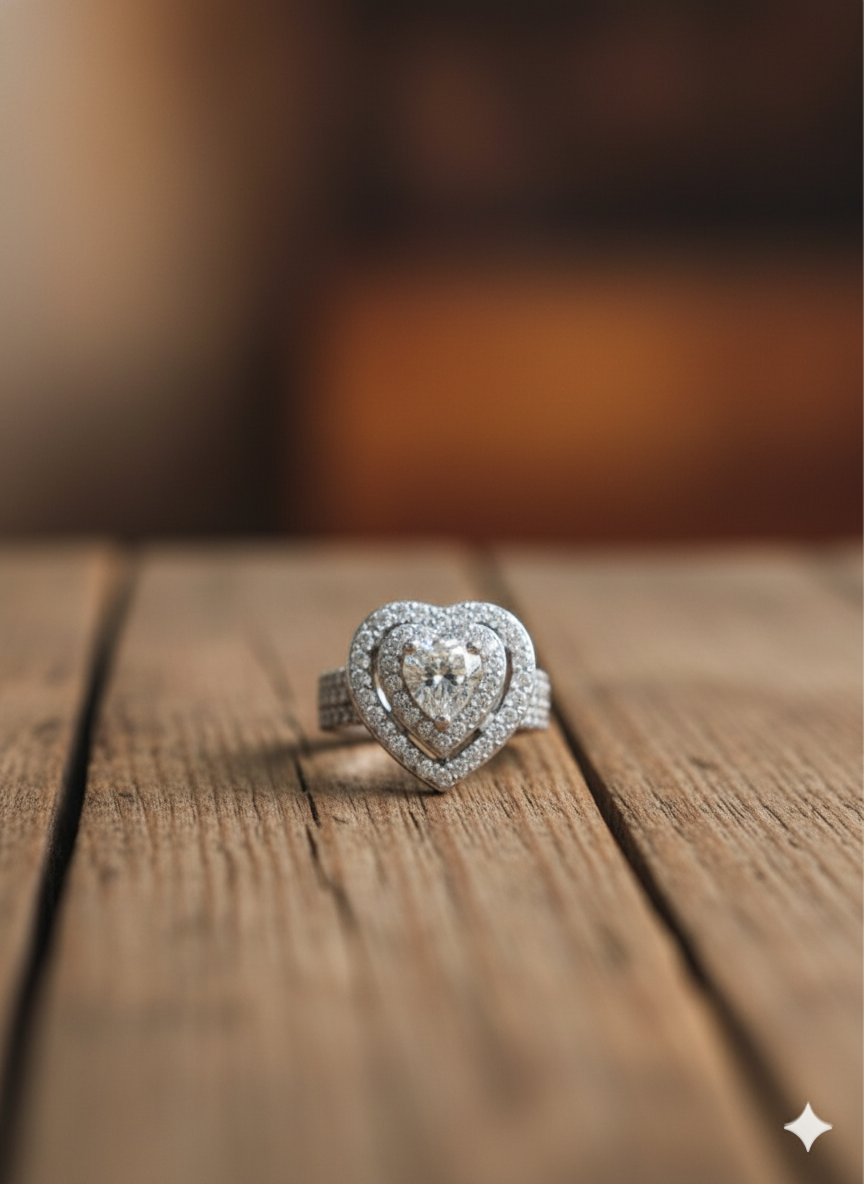 Heart Shape Silver Diamond Ring