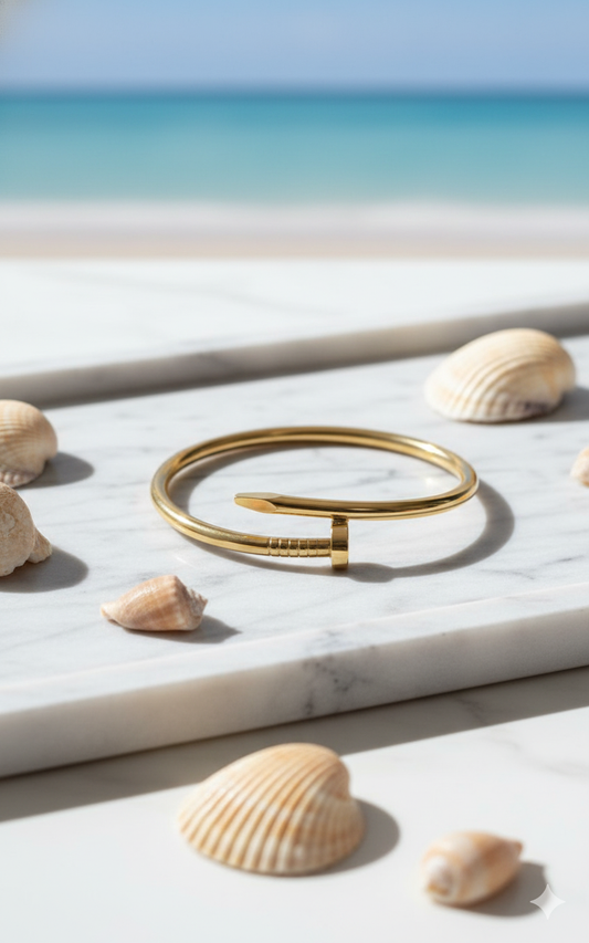 Prera Gold-Tone Nail Style Designer Bracelet For Women & Girls | Luxury Crystal-Studded Adjustable Bangle | Waterproof, Hypoallergenic Party Wear Fashion Jewellery Gift