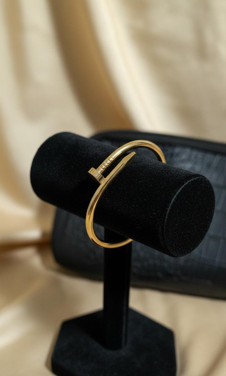 Prera Gold-Tone Nail Style Designer Bracelet For Women & Girls | Luxury Crystal-Studded Adjustable Bangle | Waterproof, Hypoallergenic Party Wear Fashion Jewellery Gift