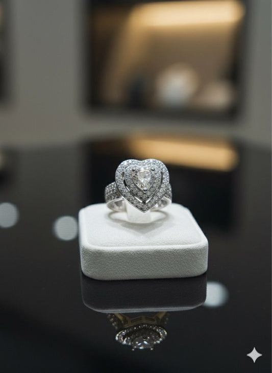 Heart Shape Silver Diamond Ring